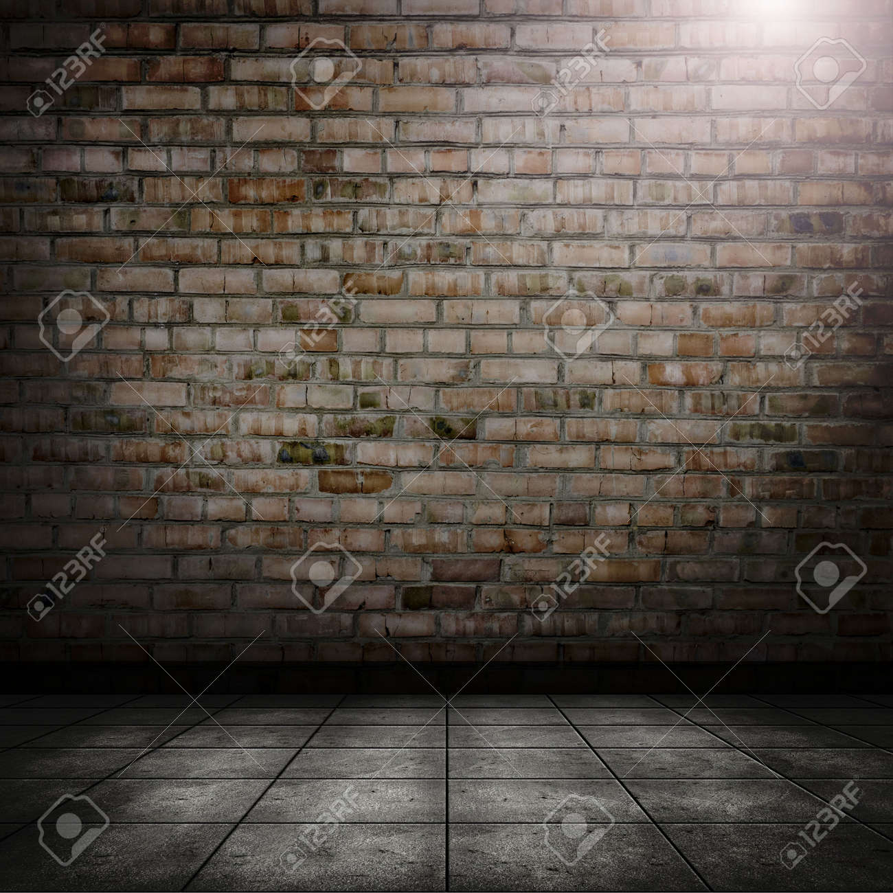 タイルの床 レンガ壁の背景と暗い部屋 の写真素材 画像素材 Image