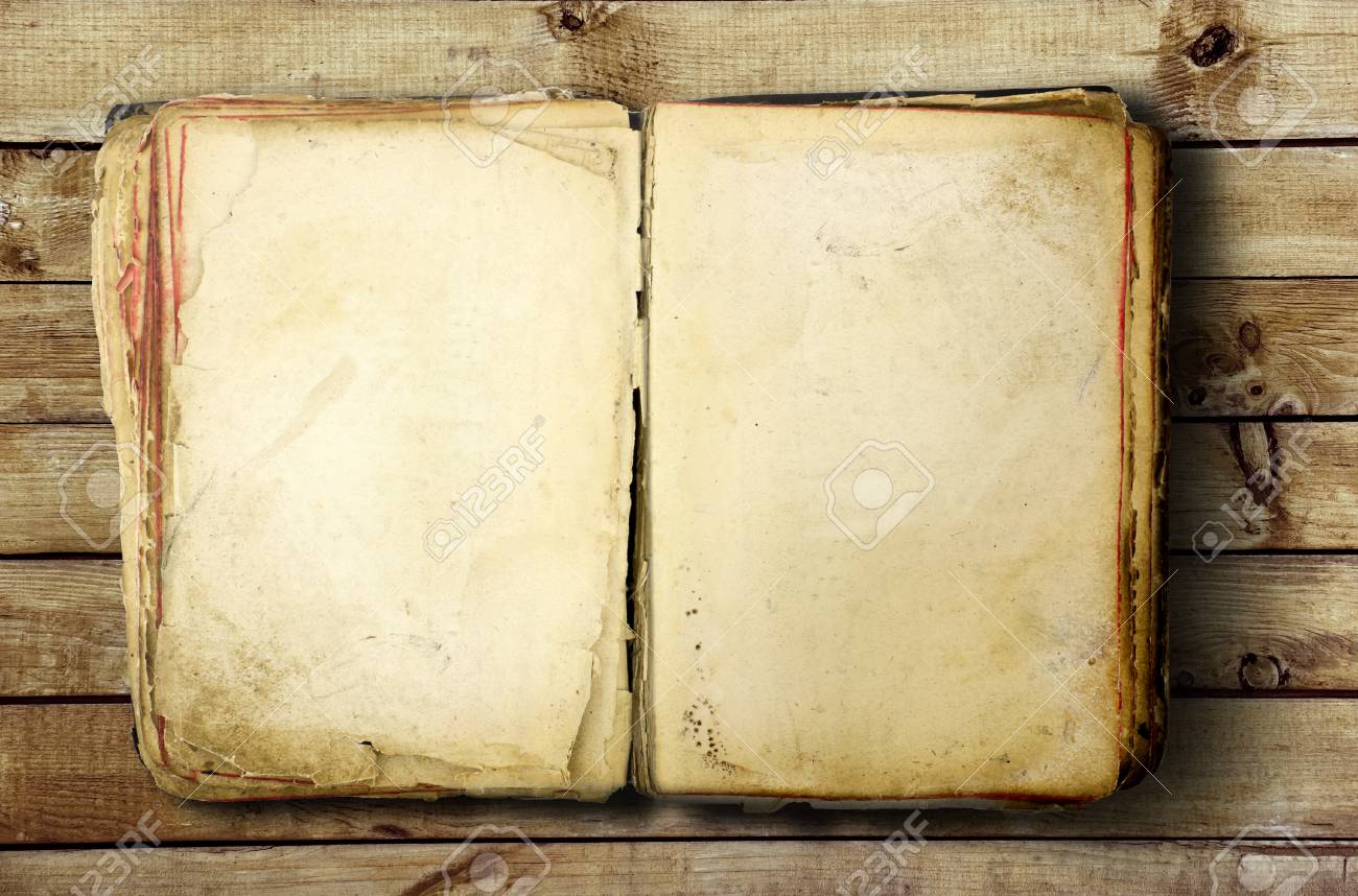 Old Opened Book Blank Pages Wooden Background Stock Photo by ©YAYImages  261914272