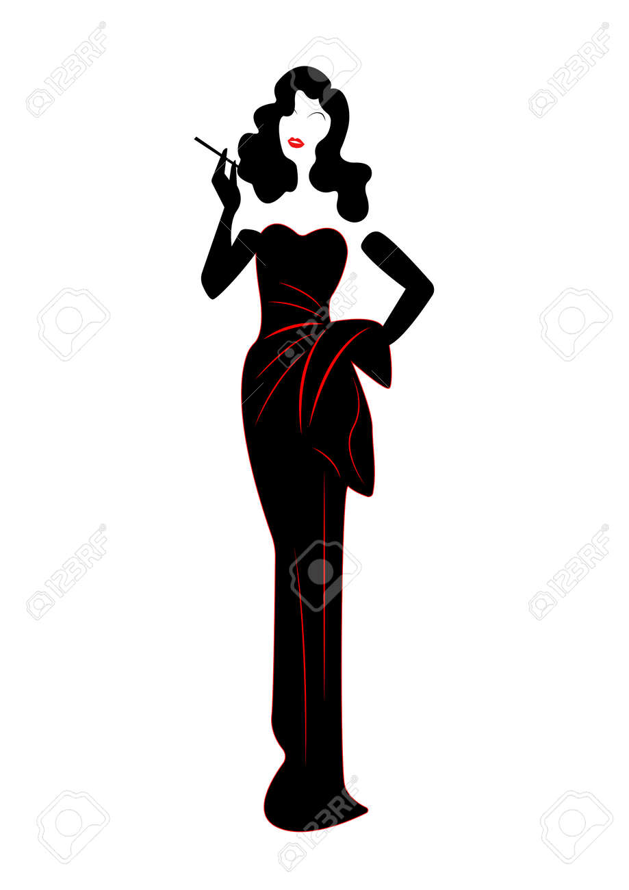 RétroStyle Des Mode Robe Années Silhouette Diva 1940Vecteur Et De HollywoodBelle Femme Soirée nOk80wP