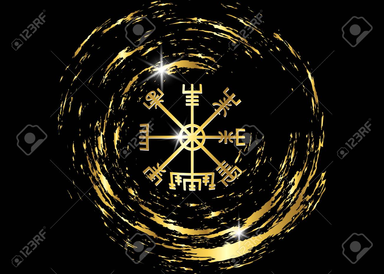 Decoding The Ancient Of The Symbols Norsemen. Vegvisir Viking Golden Compass.  The Vikings Used Many Symbols In Accordance With Norse Mythology, Widely  Used In The Viking Society. Logo Icon Wiccan Esoteric Клипарты,