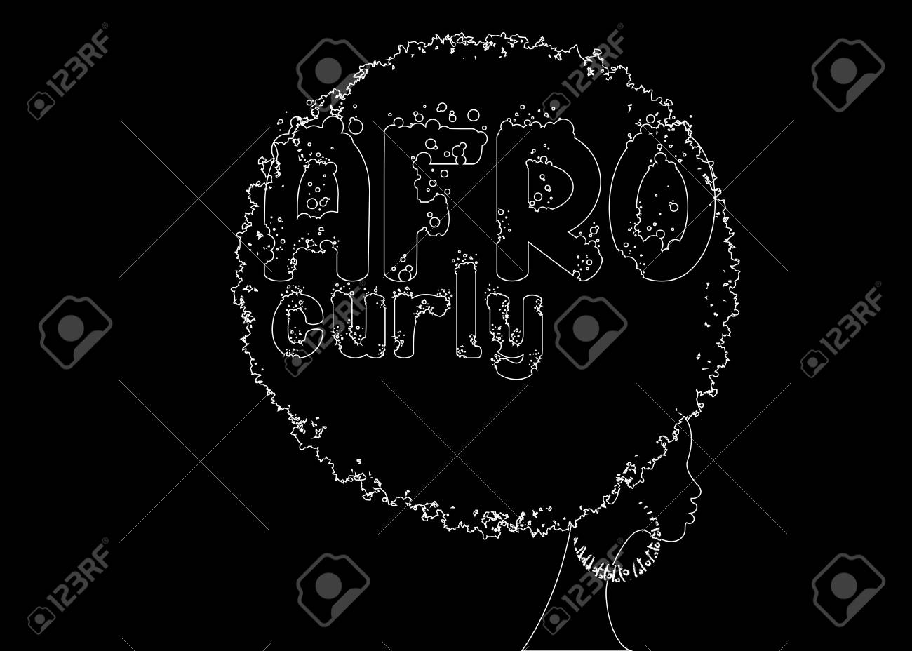 Hand Drawing Line Curly Afro Hair Portrait African Women Dark
