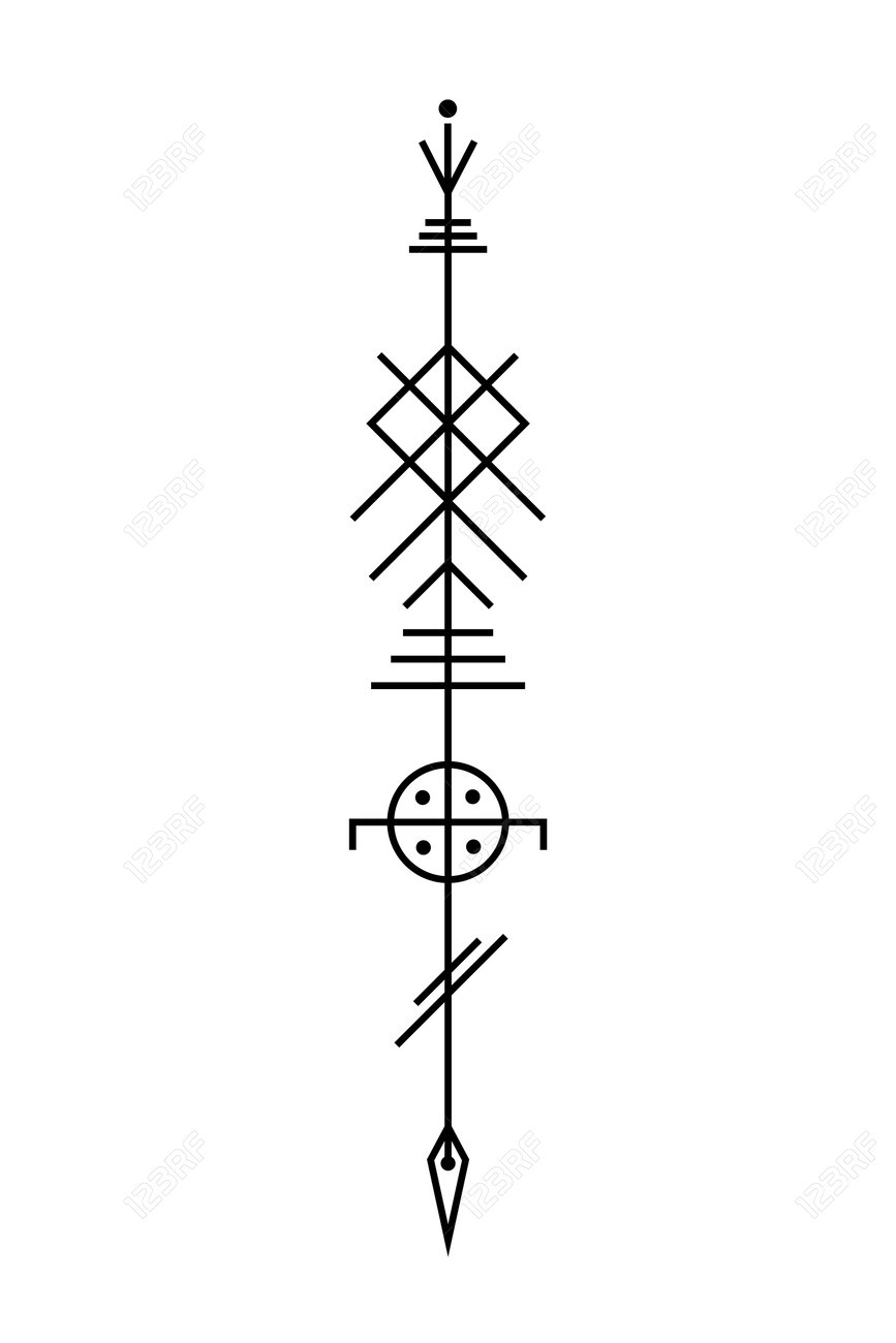 Odin Spear, Symbol Of The Sacred Celtic Arrow. Gungnir Norse God Odin,  Viking Sign Pagan. Magical Mythology Vector Black Tattoo Isolated On White  Background Royalty Free SVG, Cliparts, Vectors, and Stock Illustration., image size:867x1300