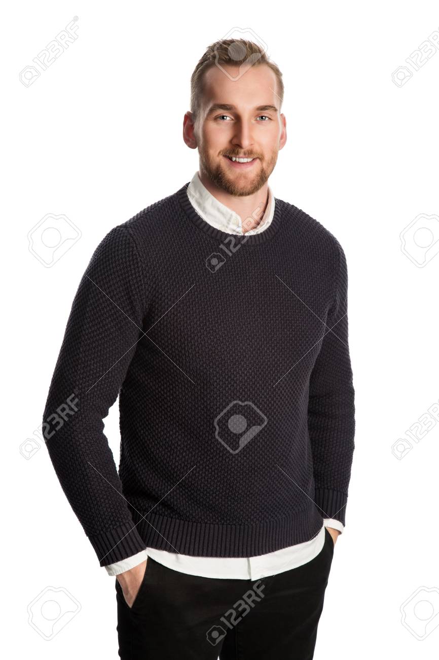 black jumper with white shirt underneath