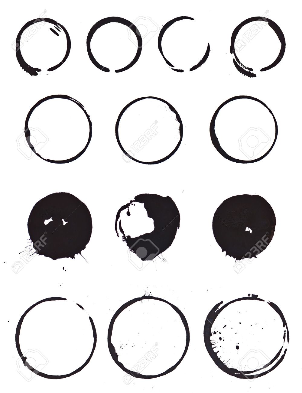 Various Mug Stain Rings From 4 Sets Of Coffee Mugs Done With.. Stock ... Various Mug Stain Rings From 4 Sets Of Coffee Mugs Done With.. Stock ...