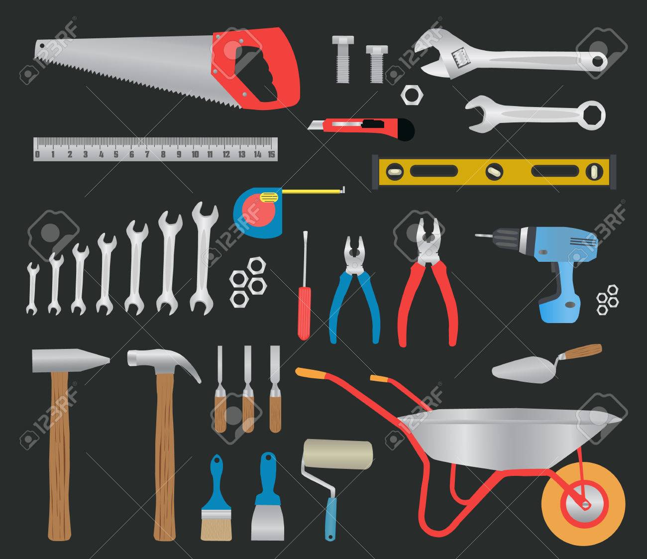 modern hand tools instruments collection for metalwork woodwork works tool