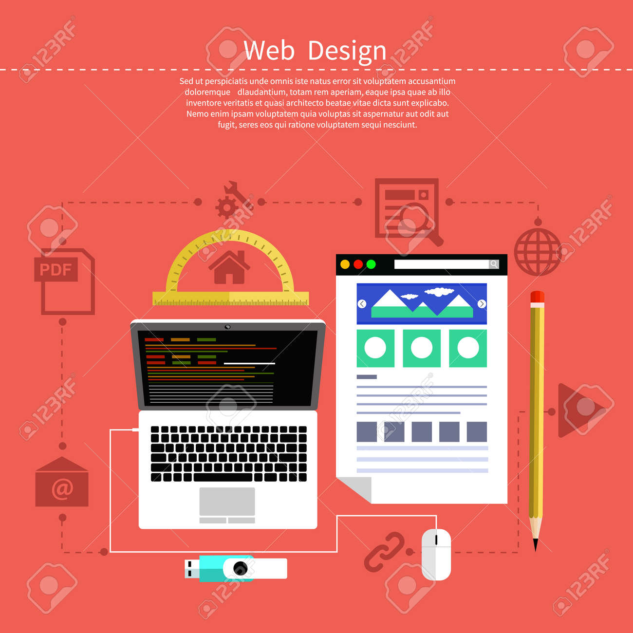 Web デザイン コンセプト デザインとフラットなデザイン建築のための