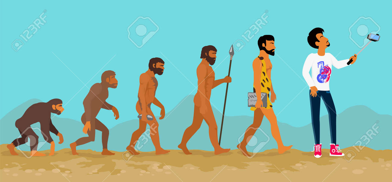 concept of human evolution from ape to man development progress