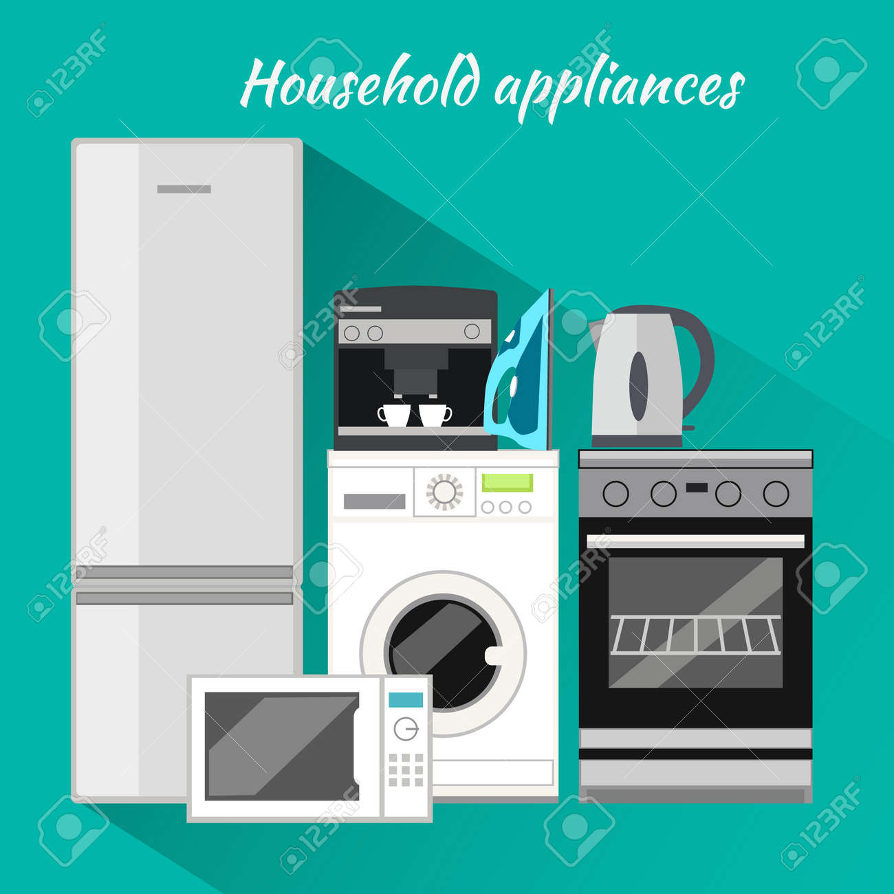 Uncategorized Domestic Kitchen Appliances household appliances flat design items washing machine kitchen equipment and