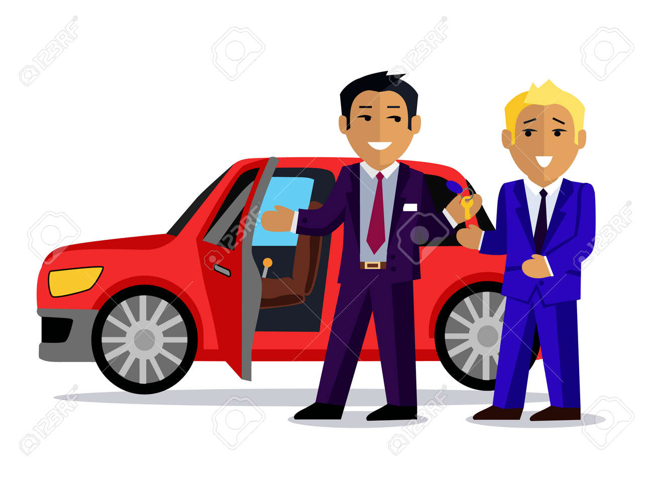 illustration of a man buys a new car automobile sale sell
