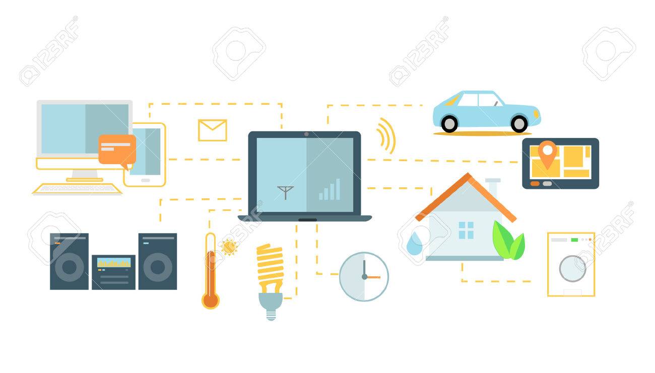 Home Design Network Part - 45: Internet Of Things Icon Flat Design. Network And Iot Technology, Web And Smart Home