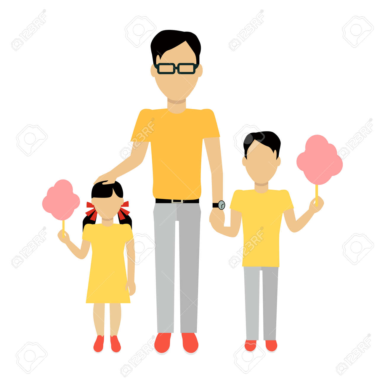 子供たちのバナーはコンセプトを持つ父 パパは娘と息子の手を握ってします 家族や親 女の子とお父さんは 子育ての兄と妹 幸せ一緒に愛を持つ少年ベクトル イラスト のイラスト素材 ベクタ Image