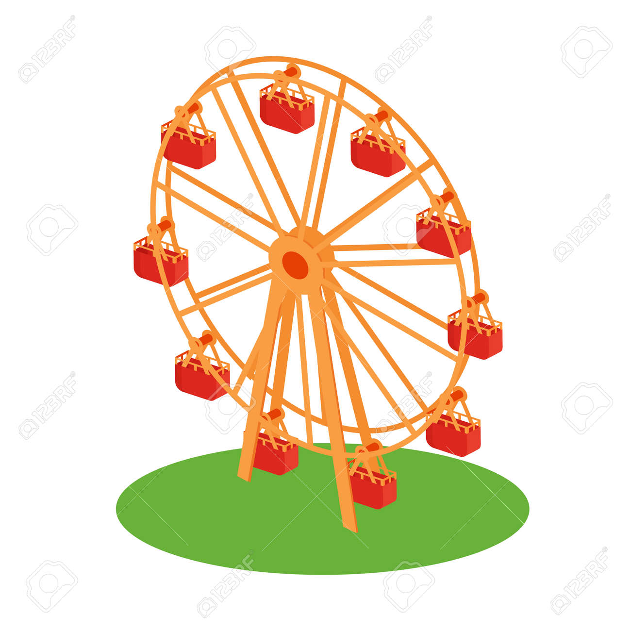 草フラット スタイルの設計図の古典的なレトロ観覧遊園地アトラクション概念ベクトルのアイコン 白い背景上に分離 のイラスト素材 ベクタ Image