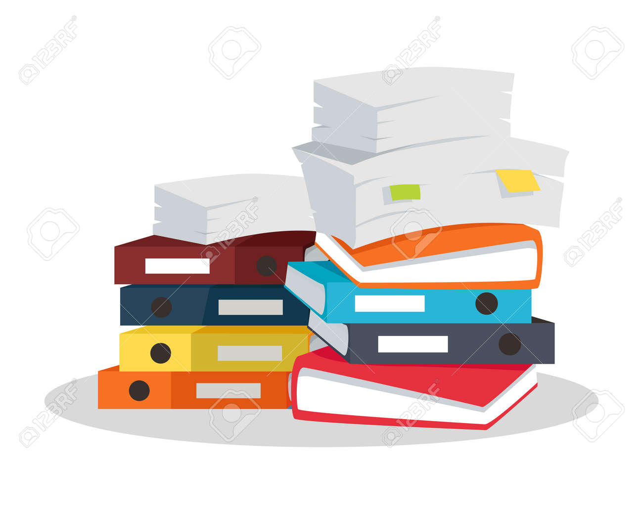 Stack Of Papers Large Number Business Documents With Bookmarks Colorful BindersPaper Stack Of Papers Large Number Business Documents With Bookmarks Colorful BindersPaper