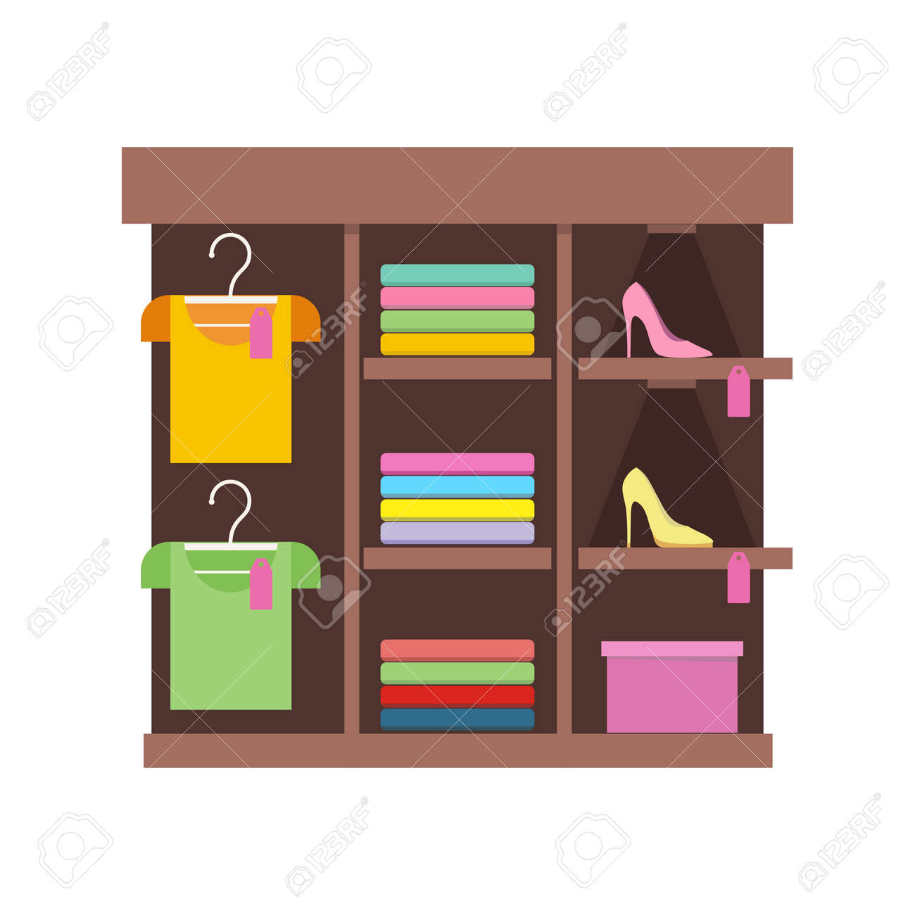 服屋で棚 衣料品店の図 人々 のショッピング モール 顧客のマーケティングの人々 小売店の図 白い背景の上の孤立したオブジェクト ベクトルの図 の イラスト素材 ベクタ Image