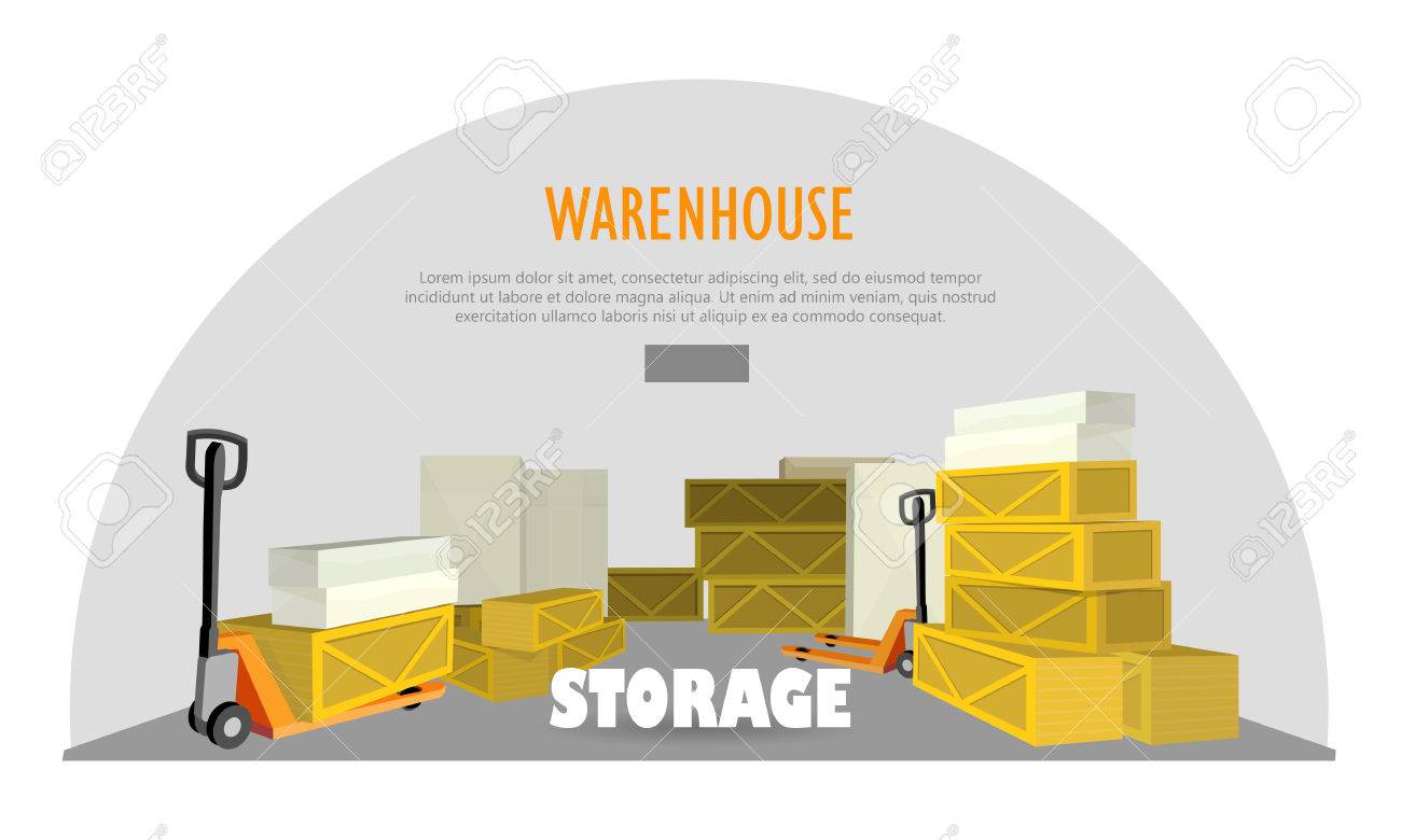Warehouse Storage Web Banner With Boxes Unit Of Interior Warehouse Storage Web Banner With Boxes Unit Of Interior