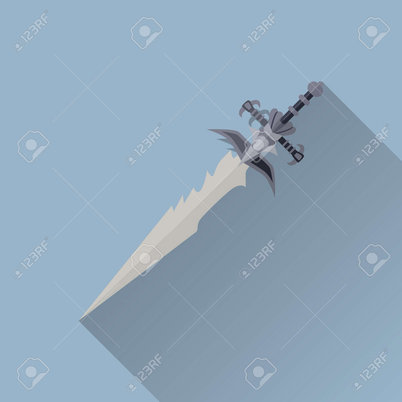 漫画ゲーム剣を白で隔離 片手で中世のナイフ 武器シンボル アイコン 戦争の概念 コンピュータ ゲーム モバイル機器 ゲーム オブジェクトのシリーズの一部 ベクトルの図 のイラスト素材 ベクタ Image