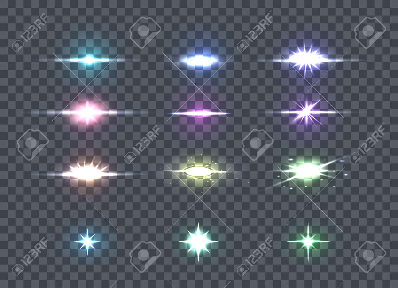 Set Glows Bright Star Lights. Glowing 