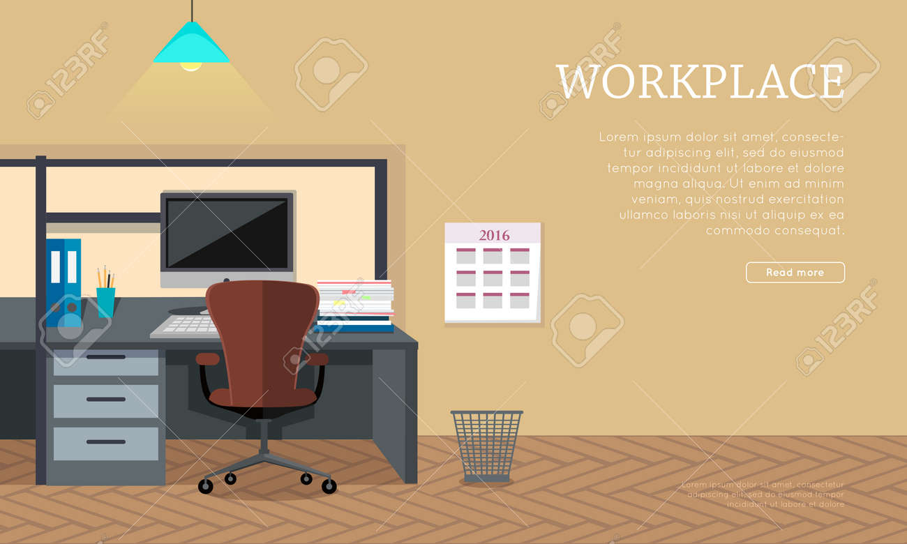 workplace conceptual vector web banner flat style office room