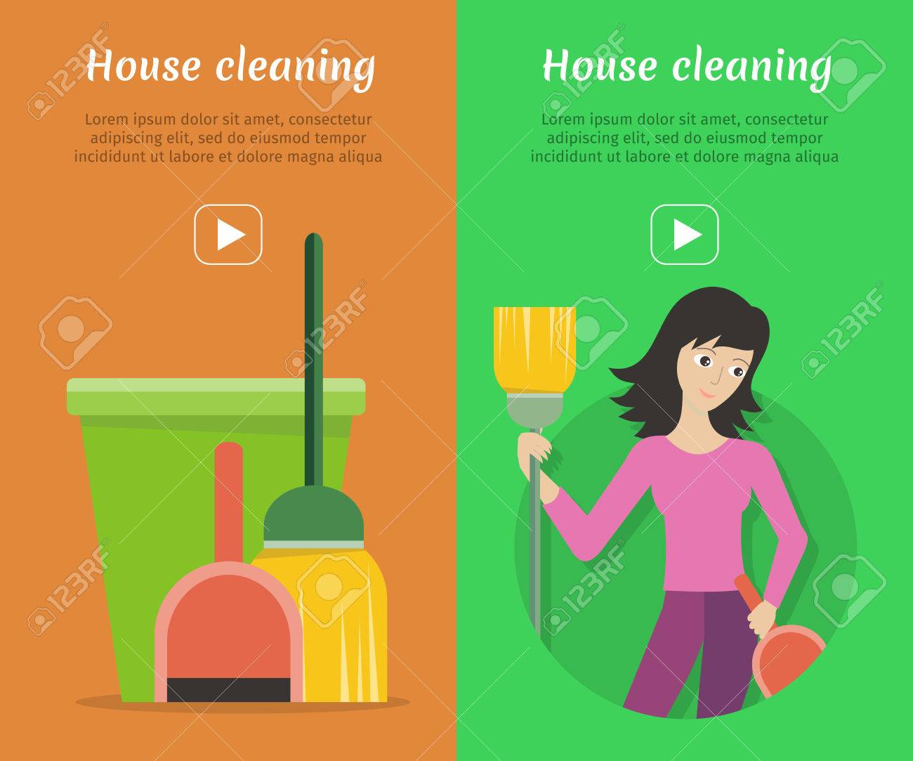 set of cleaning service web banners flat style house cleaning house cleaning sites