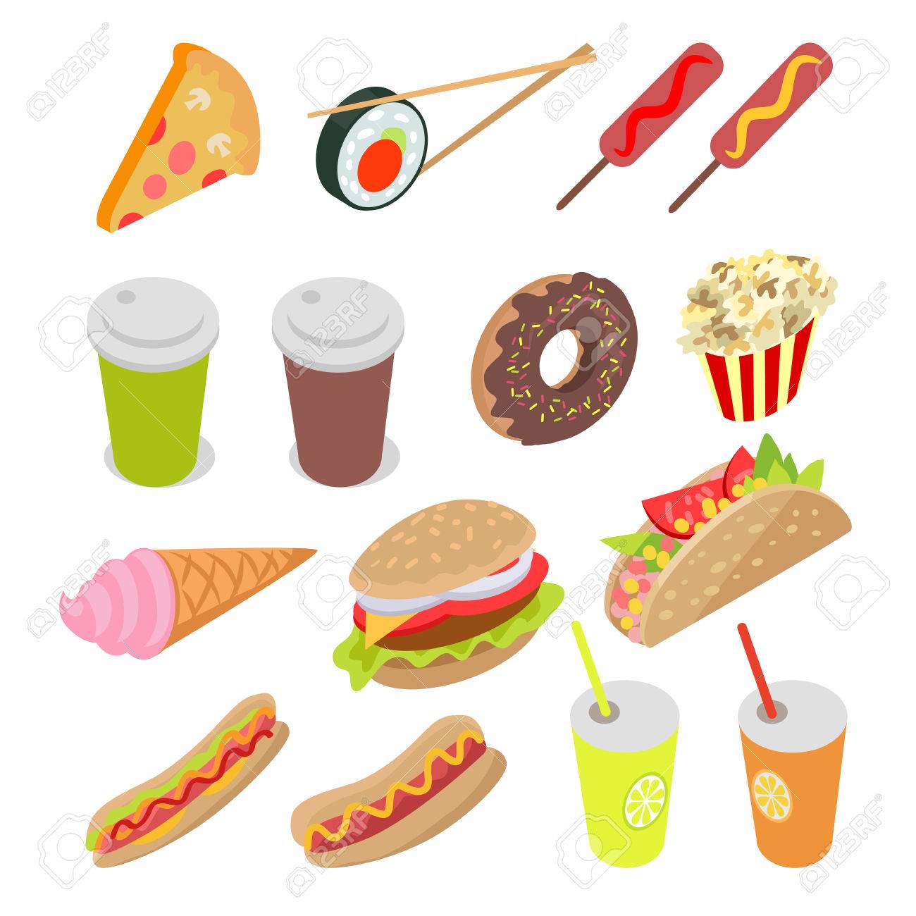 Ungesunde Lebensmittel und Getränke Set. Vector Illustration Ungesunde Lebensmittel und Getränke Set. Vector Illustration