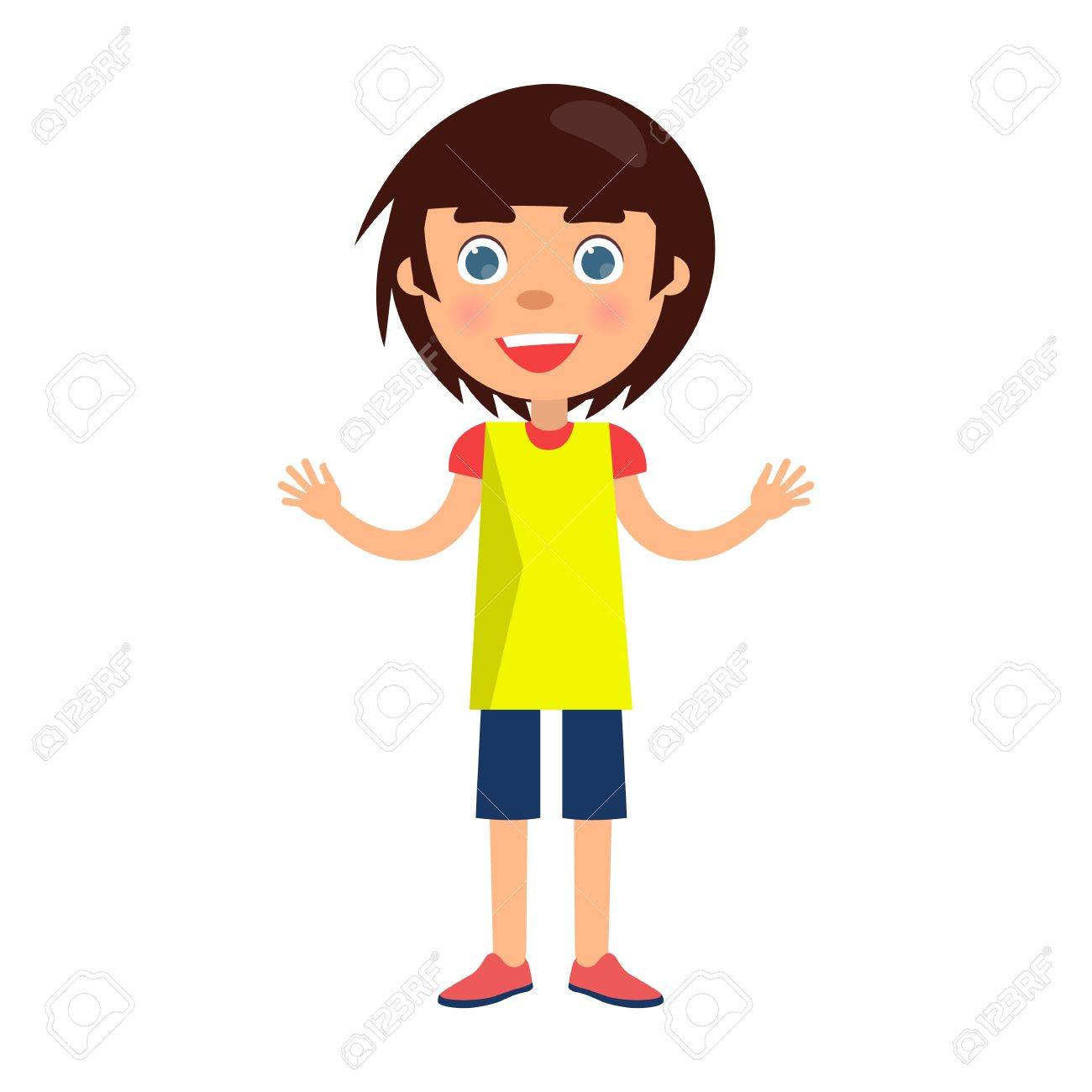 Boy With Blue Eyes Wishes Happy Childrens Day. Smiling Cartoon Female  Character Greets Children With International Holiday Royalty Free SVG,  Cliparts, Vectors, and Stock Illustration. Image 87289055., image size:1300x1300
