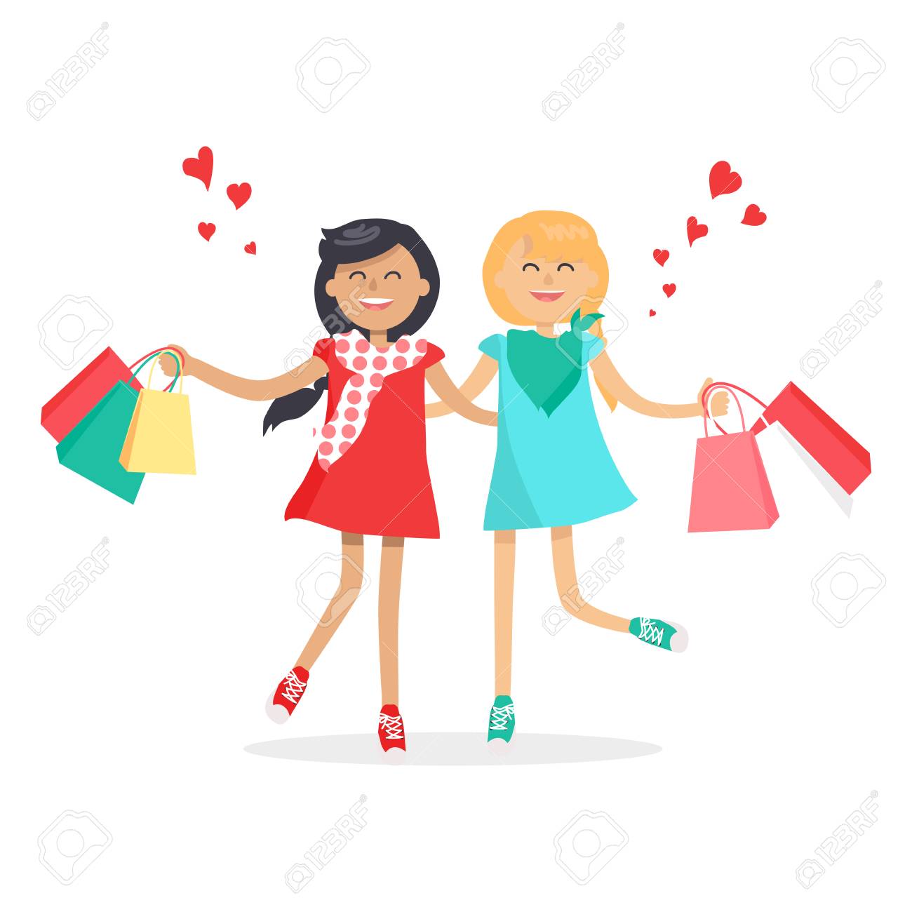 Gluckliche Madchen Mit Einkaufstuten Fur Immer Freunde Lizenzfrei Nutzbare Vektorgrafiken Clip Arts Illustrationen Image 88839423