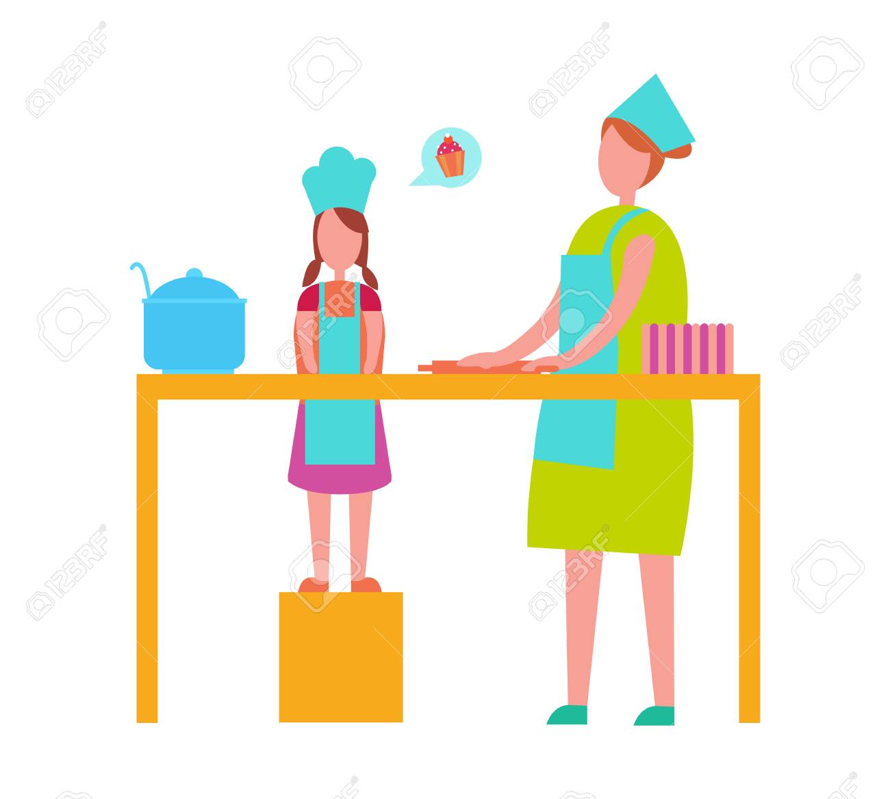 Mere Et Jeune Fille En Toques Blanches Et Tabliers Cuisine Isolee Illustration Vectorielle Parent Aimant Et Adolescent Preparant La Nourriture Ensemble Clip Art Libres De Droits Vecteurs Et Illustration Image 90308293