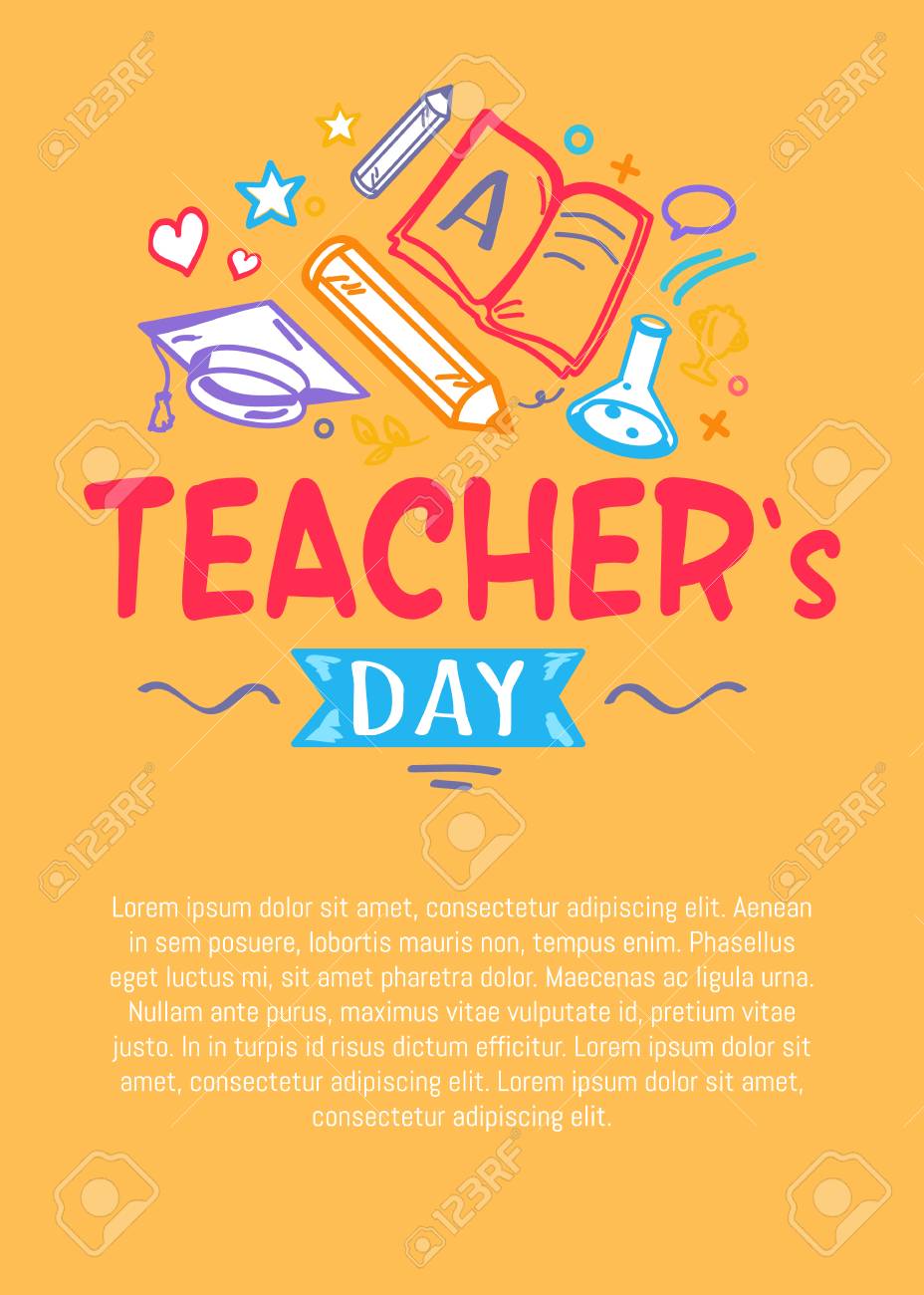 Feliz Dia Del Maestro Cartel Con Iconos Siluetas Ilustraciones