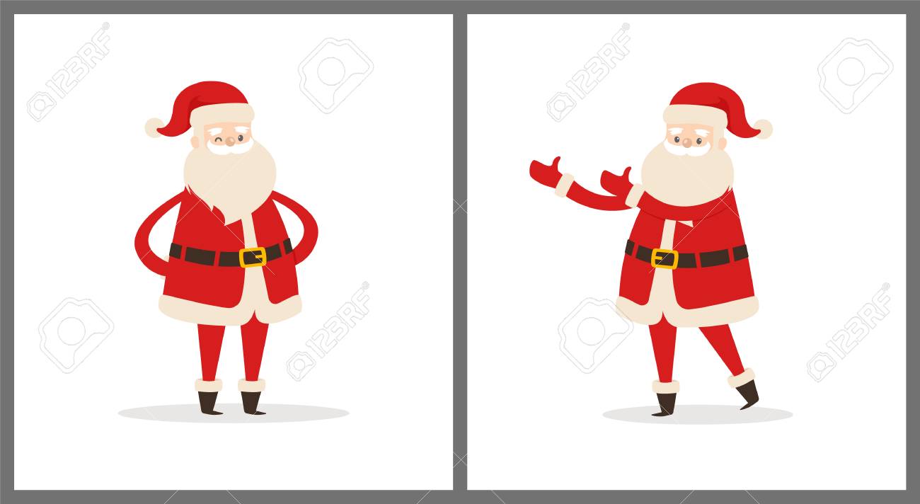 Joyeux Sourire Père Noël Icône Isolé Sur Fond Blanc Illustration Vectorielle Avec Drôle Caractère Animé En Costume Noir Avec Blanc Barbe Mixte