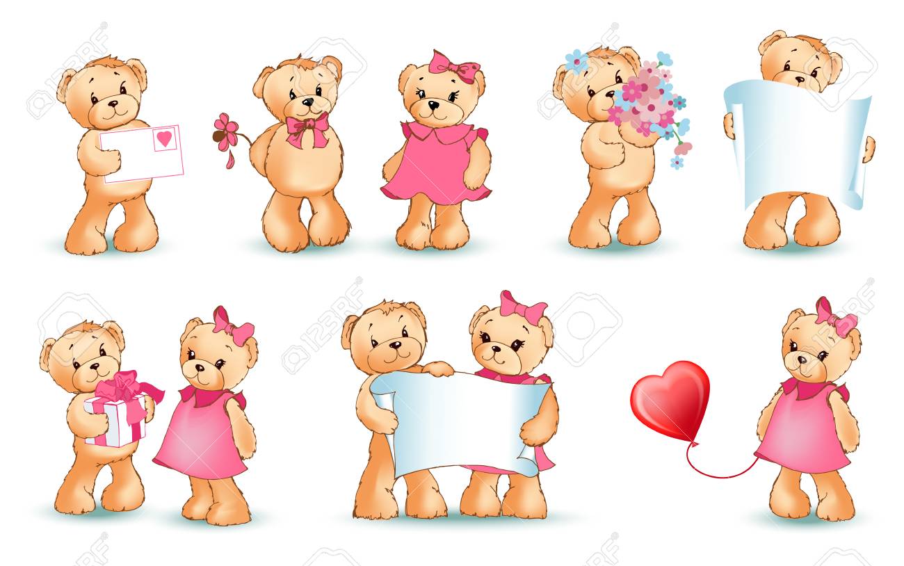 Osos Peluche Conjunto Ilustración Vector San Valentín Osos Peluche Conjunto Ilustración Vector San Valentín