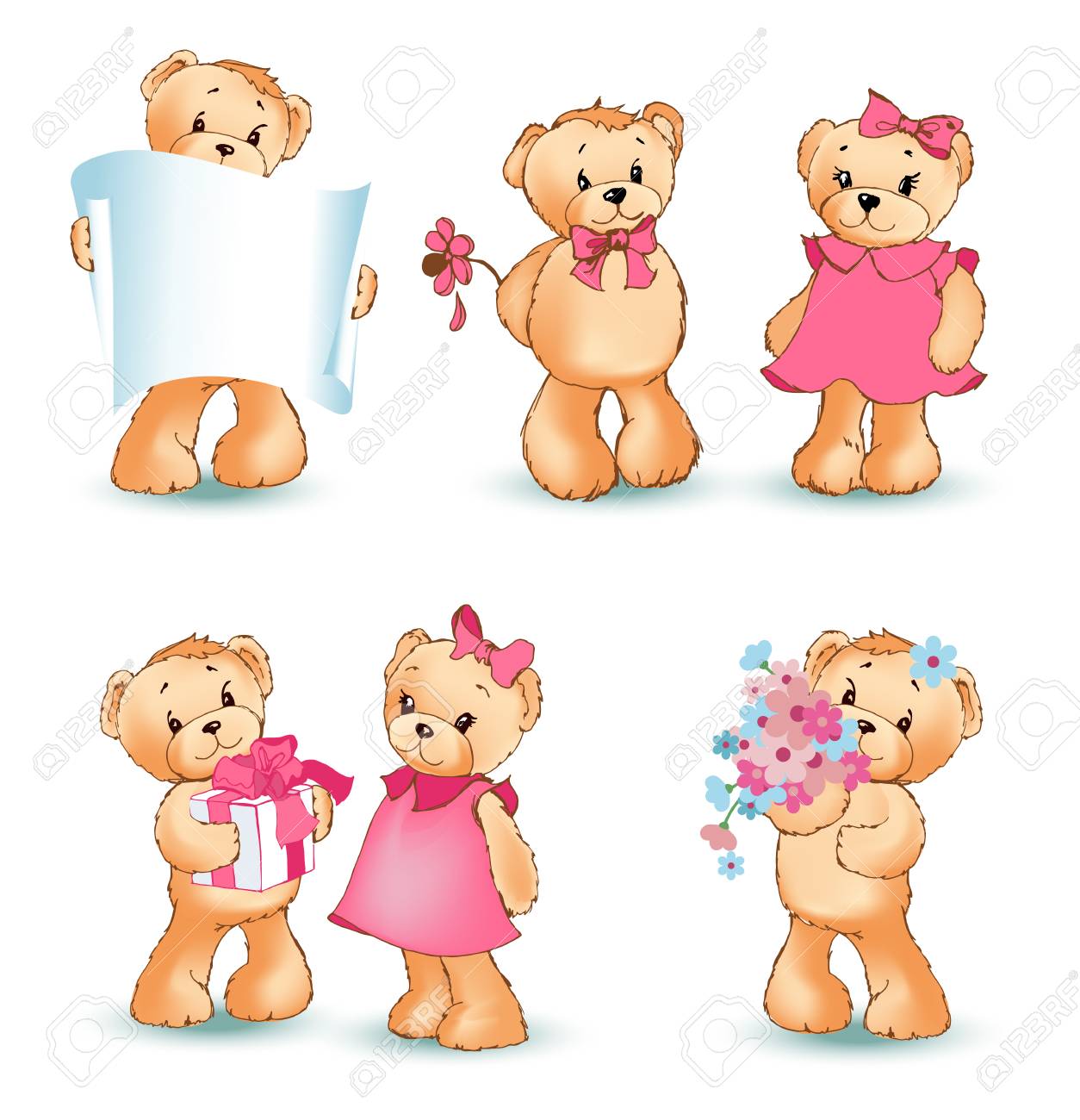 Osos Peluche Conjunto Ilustración Vector San Valentín Osos Peluche Conjunto Ilustración Vector San Valentín