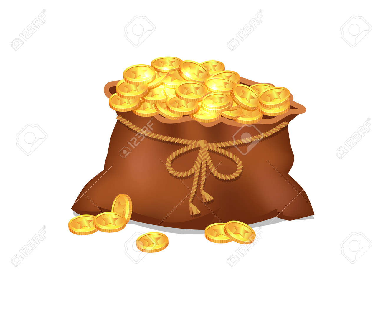 ブラウンバッグベクターイラストの宝物コインのイラスト素材・ベクター Image 95373540