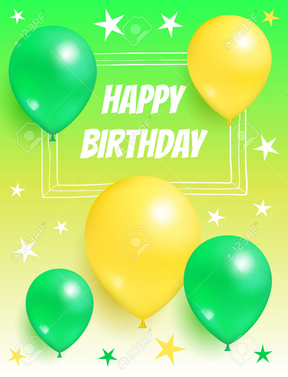 Carte D Invitation De Fond Joyeux Anniversaire Avec Des Ballons Gonflables Volants Et Des Etoiles Vector Illustration Affiche Avec Des Salutations De Fete D Anniversaire En Bordure Clip Art Libres De Droits Vecteurs