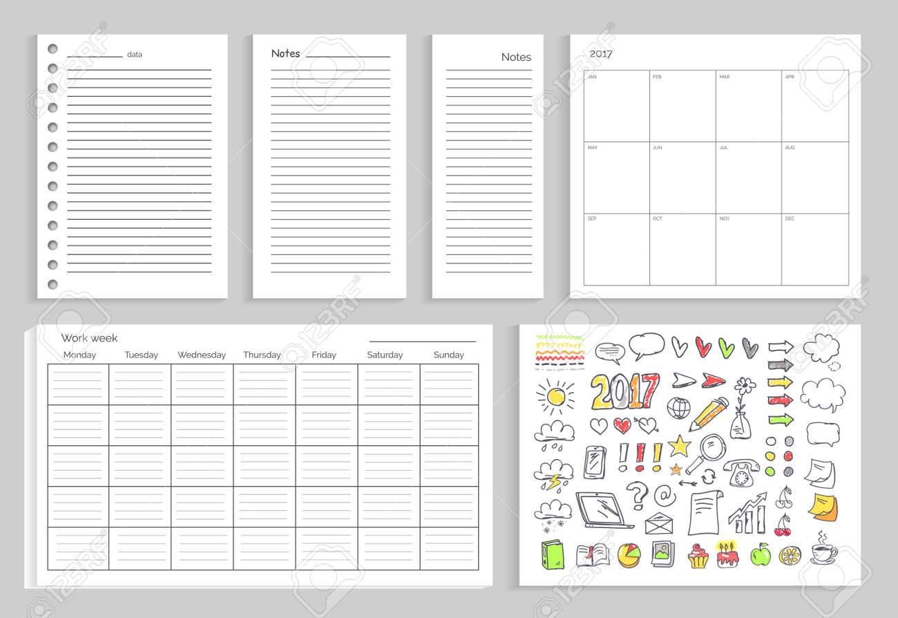 set of calendars annual and daily planning work week and icons calenders that work