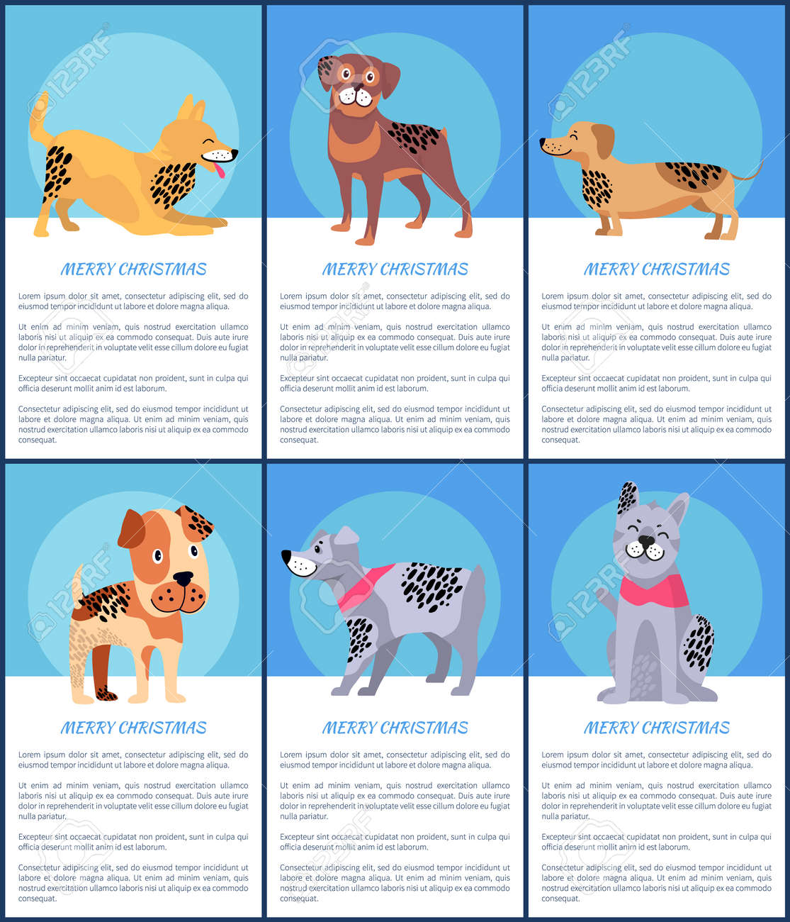 Banners De Feliz Navidad Con Simbolo Animal 2018 Por Calendario Chino Perros Con Patron Inusual En Ilustraciones De Vectores De Dibujos Animados De Piel Y Texto De Ejemplo Ilustraciones Vectoriales Clip Art
