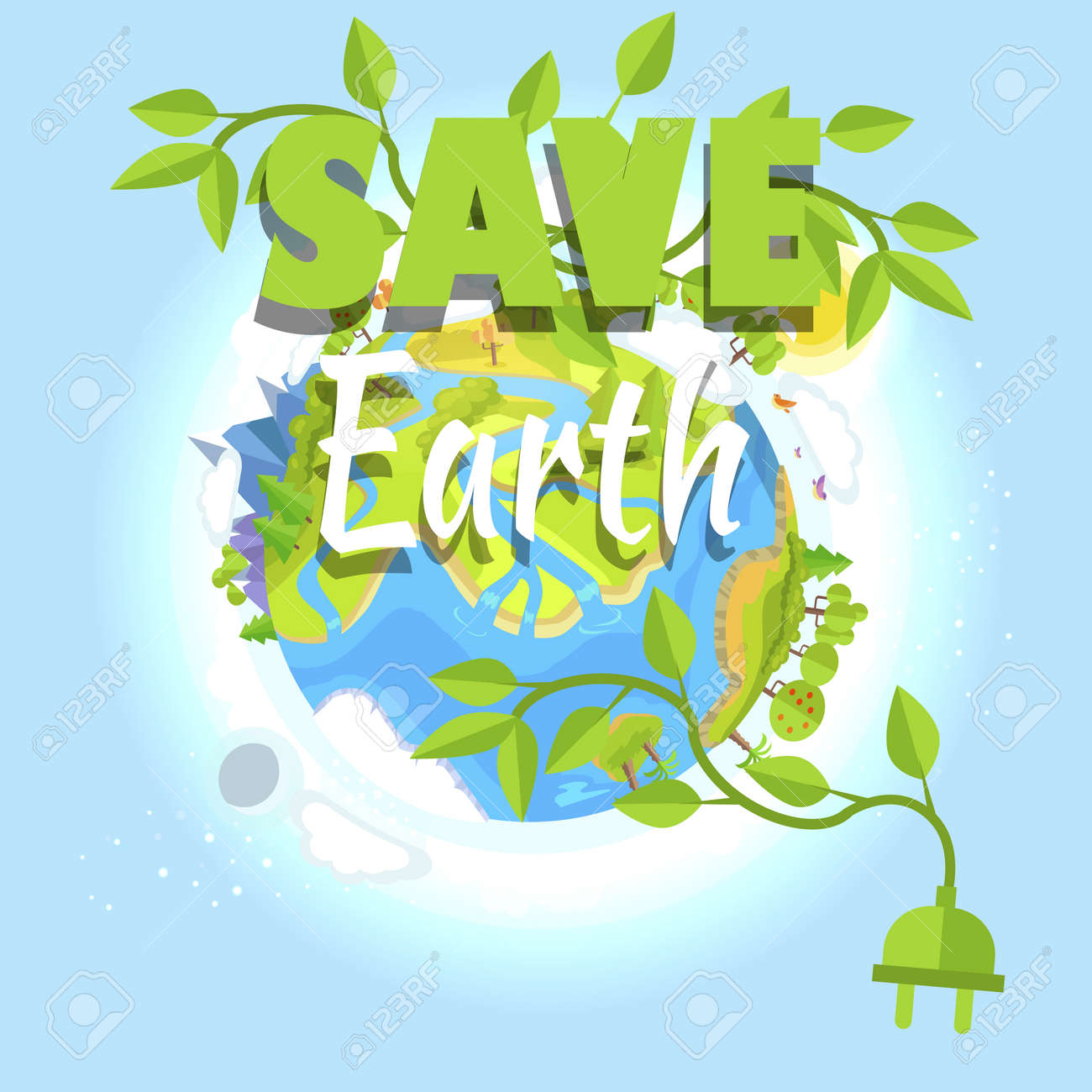 Save Earth Logo Design With Planet Electric Plug Royalty Free