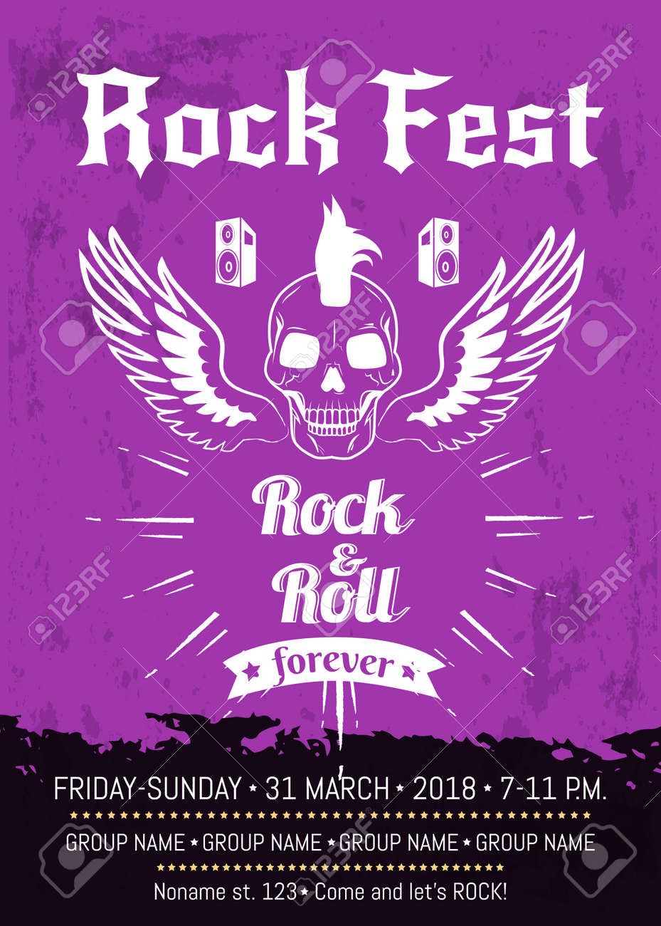 Rock N Roll Fest Forever Advertising Banner With Winged Skull