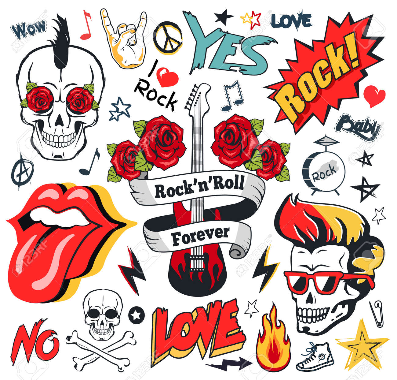 ロックンロール フォーエバーカラフルなイラストセット のイラスト素材 ベクタ Image ロックンロール フォーエバーカラフルなイラストセット のイラスト素材 ベクタ Image