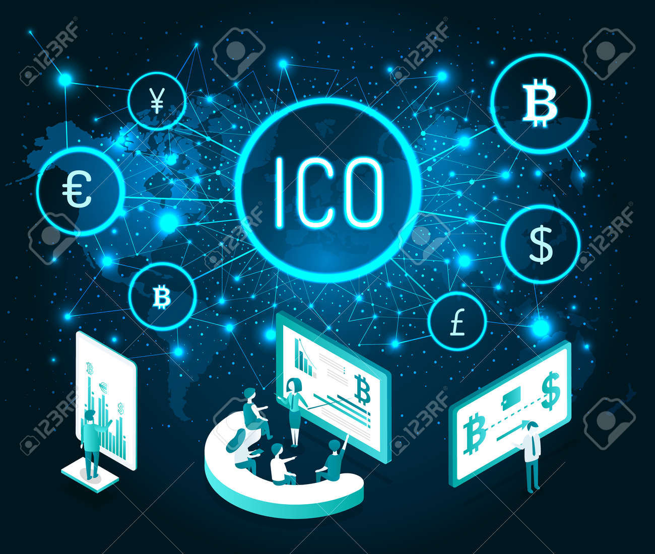 La Crypto-monnaie Ico Et La Présentation Numérique Des Personnes  Définissent Le Vecteur. Séminaire Et Enseignement, Gestionnaire Expliquant  Les Détails Du Processus Minier. Icônes De Devise Clip Art Libres De  Droits, Svg, Vecteurs