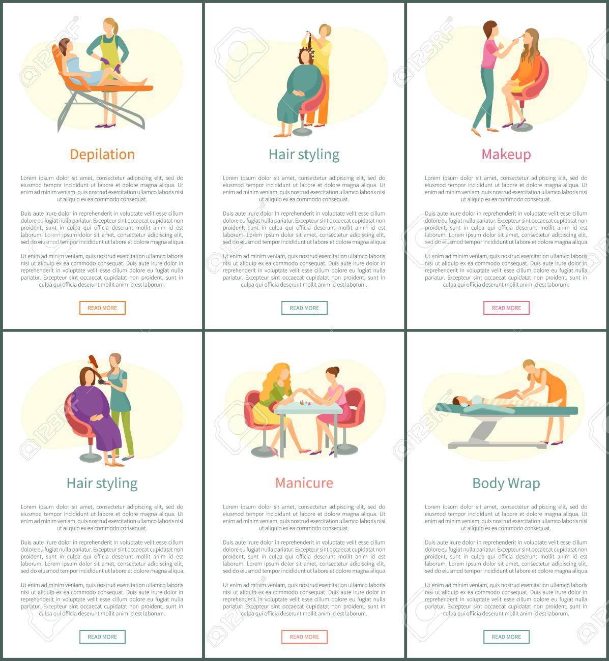 Depilation And Hair Styling Posters Set With Text Vector Wax
