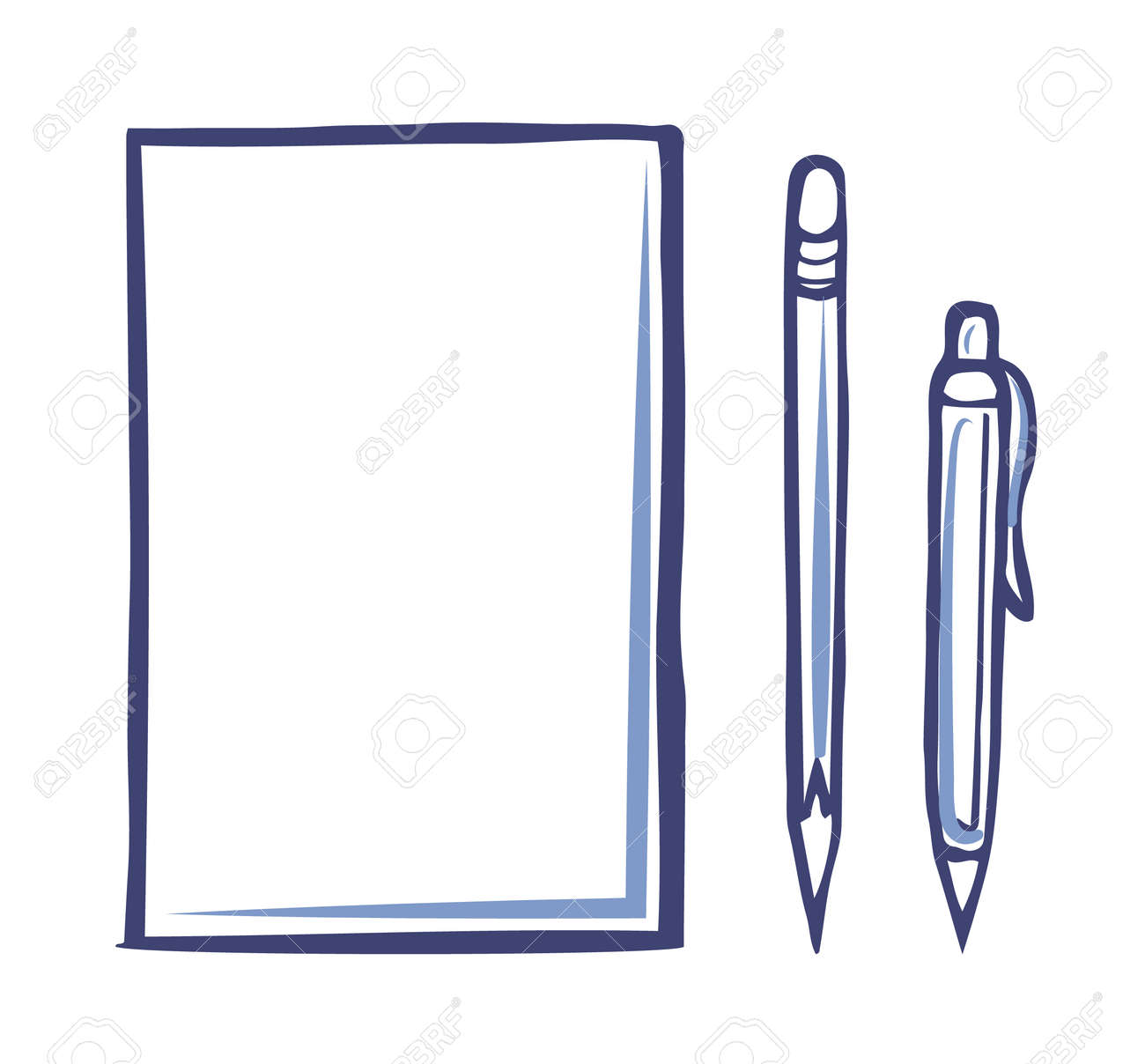 Office Paper Icon And Sharp Pencil With Pen Isolated Vector Icons