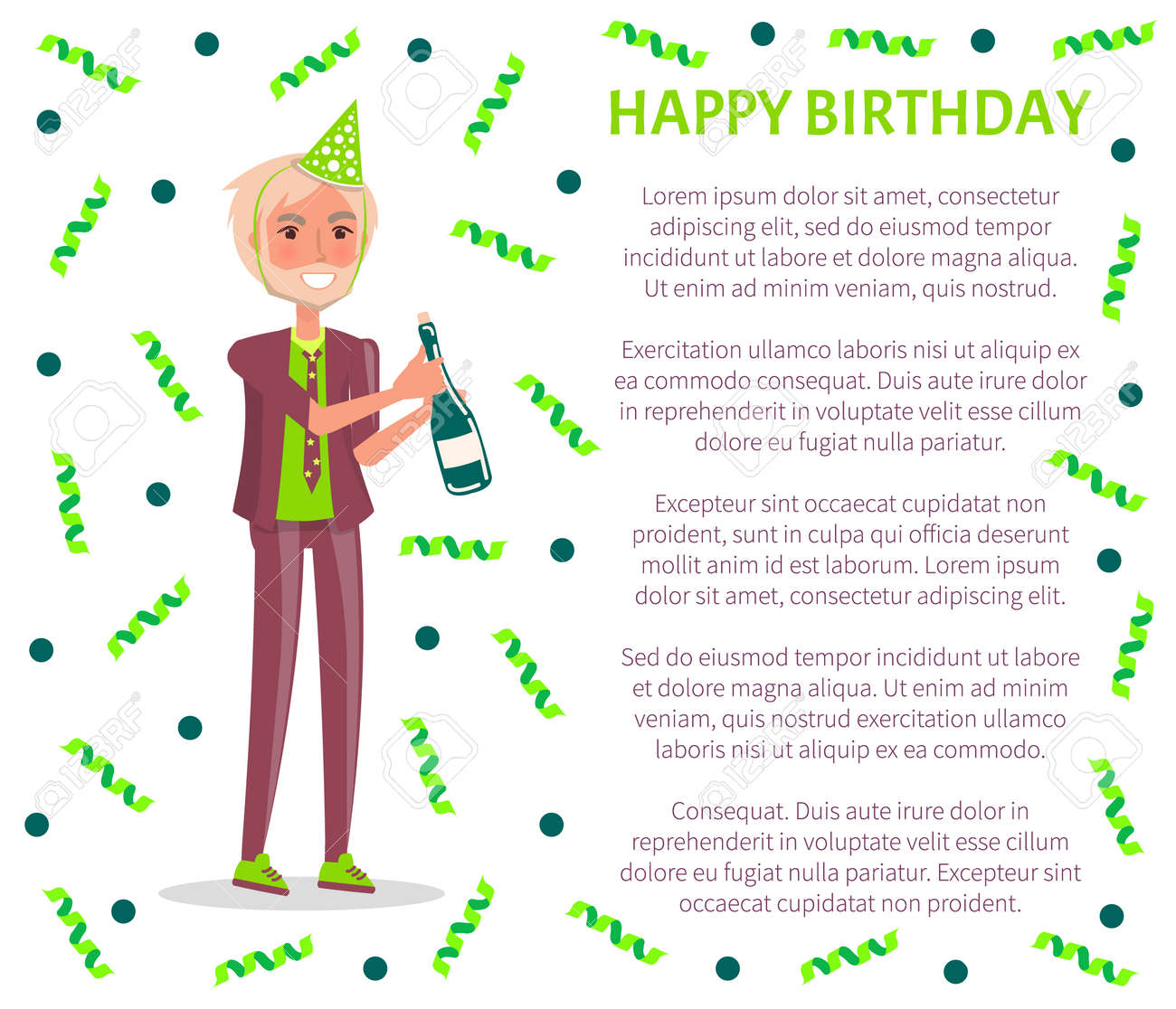 Happy Birthday Greeting Poster Man In Suit And Festive Cap