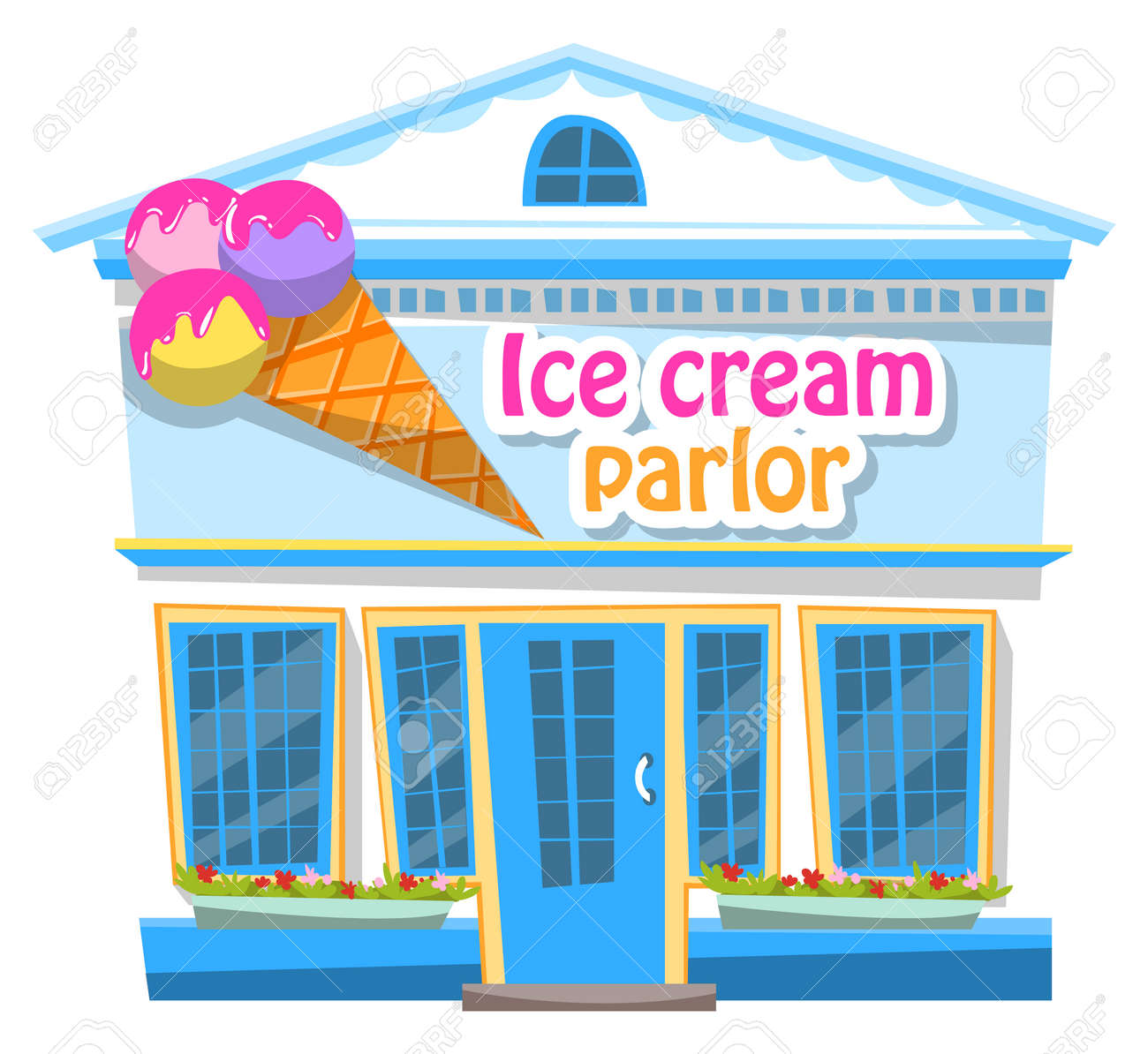 Ice Cream Parlor Construction In Blue Color Frozen Sweet Food Royalty Free Cliparts Vectors And Stock Illustration Image 141464753