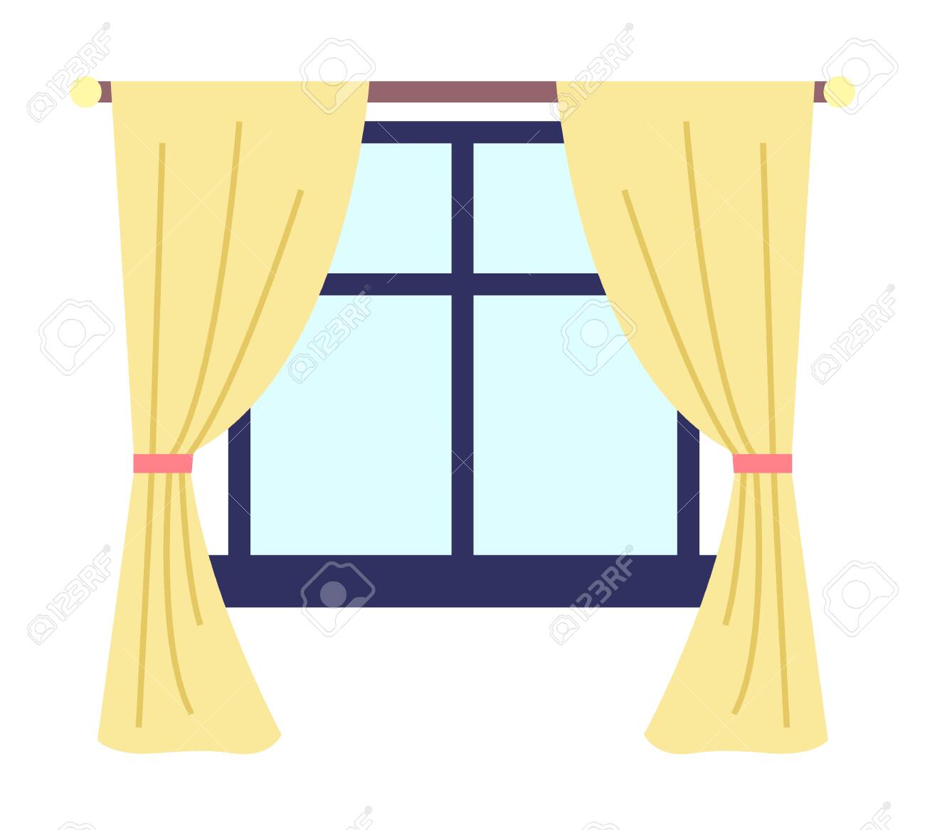 Illustration Of Living Room Window With Yellow Curtains And Dark Royalty Free Cliparts Vectors And Stock Illustration Image 158353883