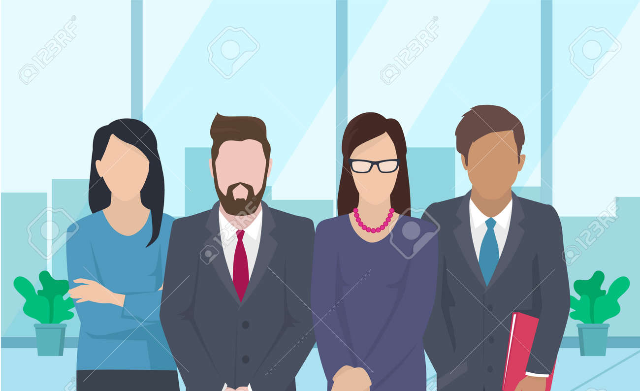 Business team ready to work. Teamwork. Coworkers characters communication. Team building and business partnership. Businessmen people cooperation collaboration. Office workers clerks standing together - 168085492 Business team ready to work. Teamwork. Coworkers characters communication. Team building and business partnership. Businessmen people cooperation collaboration. Office workers clerks standing together - 168085492
