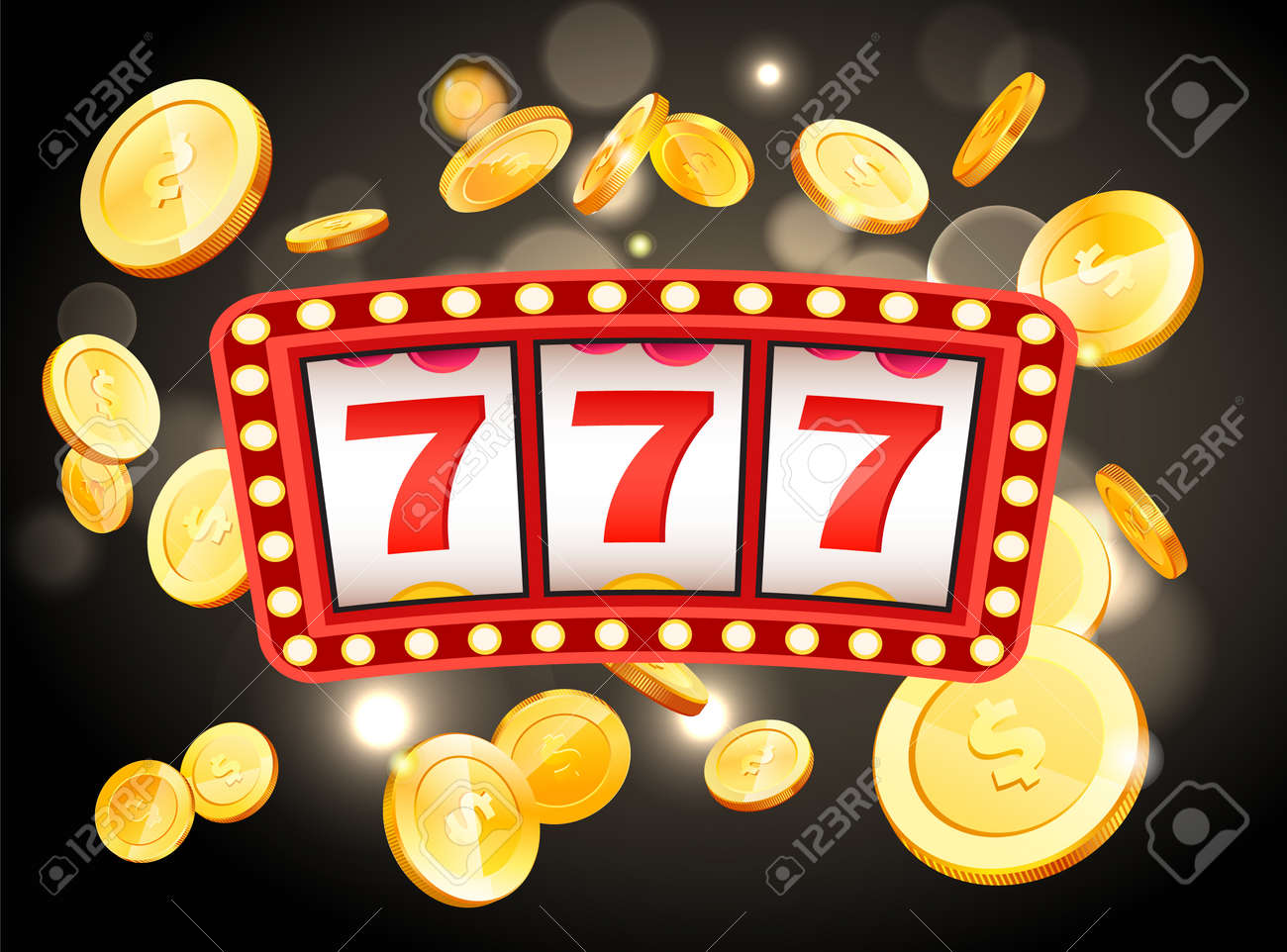 Jackpot 777 Gambling Poster. Money Coins Winner Casino Success.