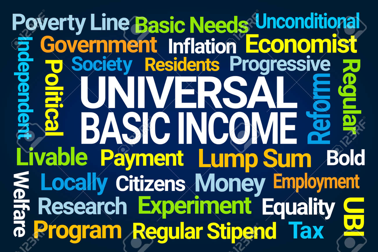 Universal Basic Income Word Cloud On Blue Background Stock Photo Picture And Royalty Free Image Image
