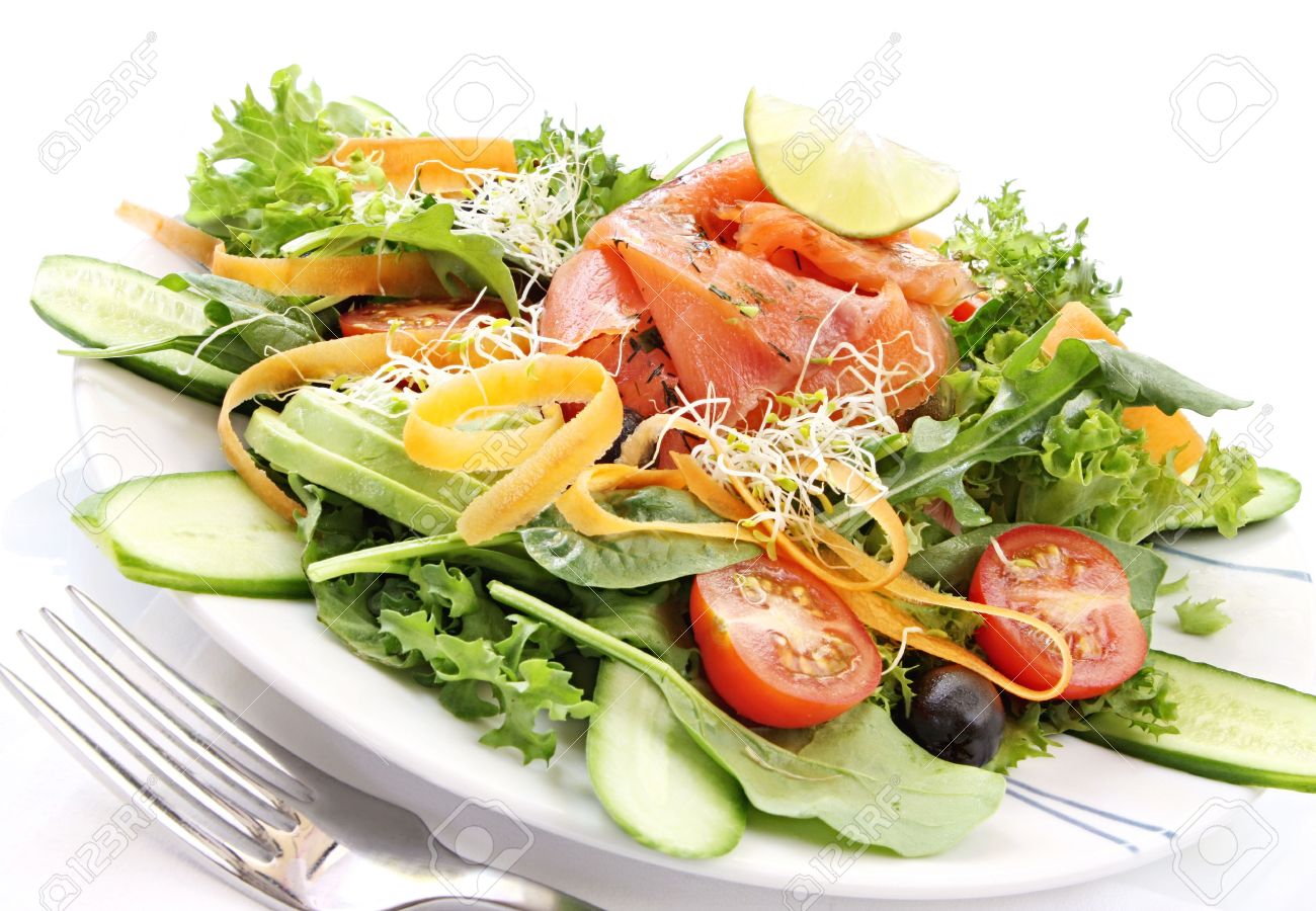 Smoked Salmon Salad With Mixed Greens Cherry Tomatoes Avocado Stock Photo Picture And Royalty Free Image Image 2328227