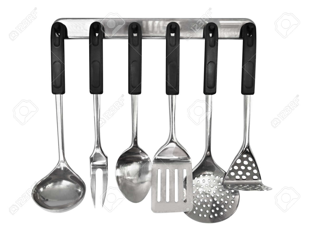 White Kitchen Utensils rack of kitchen utensils, isolated on white. stainless steel White Kitchen Utensils rack of kitchen utensils, isolated on white. stainless steel