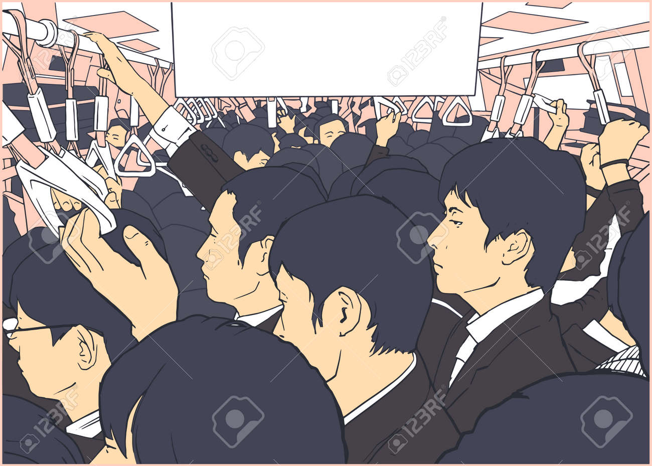 ラッシュアワーの混雑した地下鉄 地下鉄カートのイラストのイラスト素材 ベクタ Image